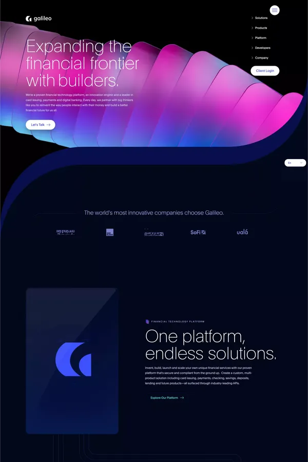 Galileo Financial Technology Platform | Banking, Fintech, APIs - Landing design inspiration