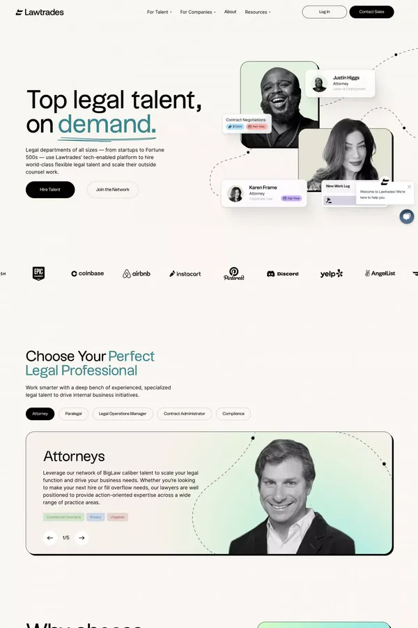 Lawtrades - Top legal talent, on demand. - Landing design inspiration