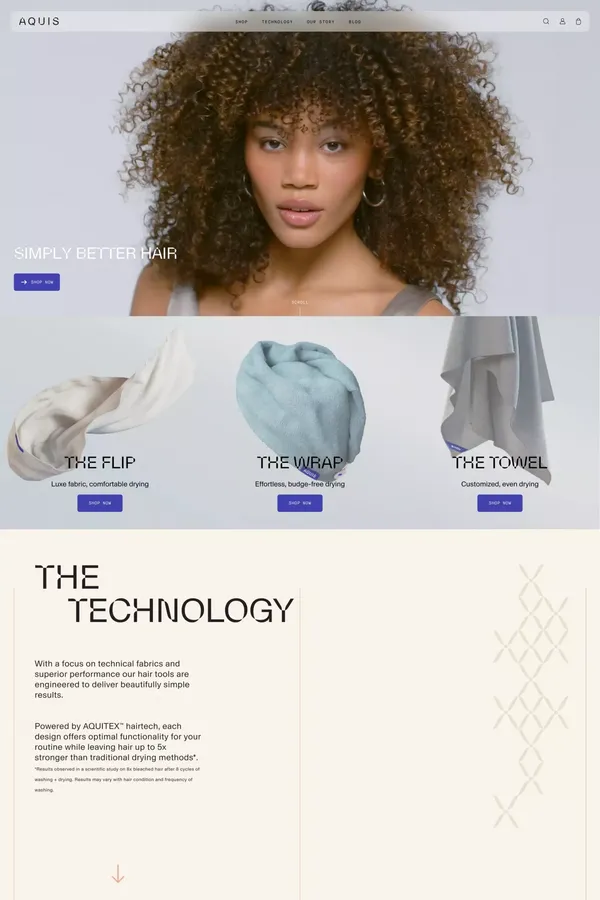 AQUIS | NEW Hair-Drying Tools | Simply Better Hair, Powered By AQUITEX - Ecommerce design inspiration