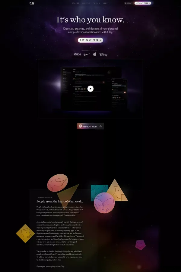 Clay - Be more thoughtful with the people in your network. - Landing design inspiration