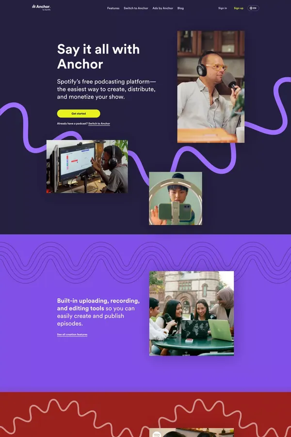 Anchor - The easiest way to make a podcast - Landing design inspiration
