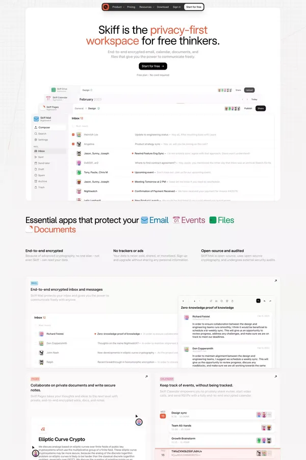 Skiff - Private, encrypted, and Web3 email - Landing design inspiration