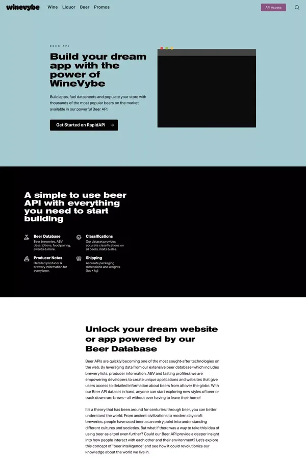 Beer API | #1 Beer Database | âï¸ Wine Vybe - Landing design inspiration