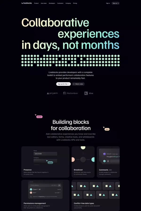 Liveblocks | Collaborative experiences in days, not months - Landing design inspiration