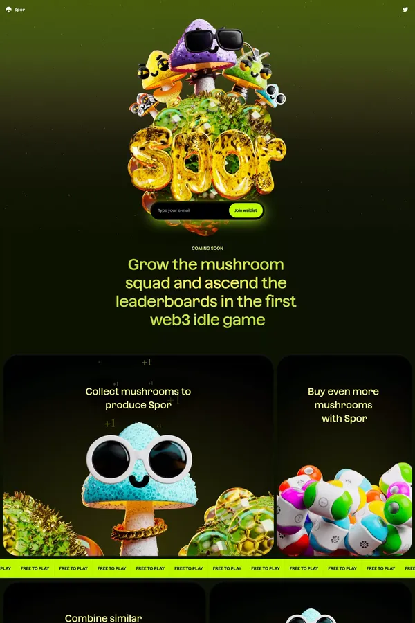 Spor - web3 Idle Game - Landing design inspiration