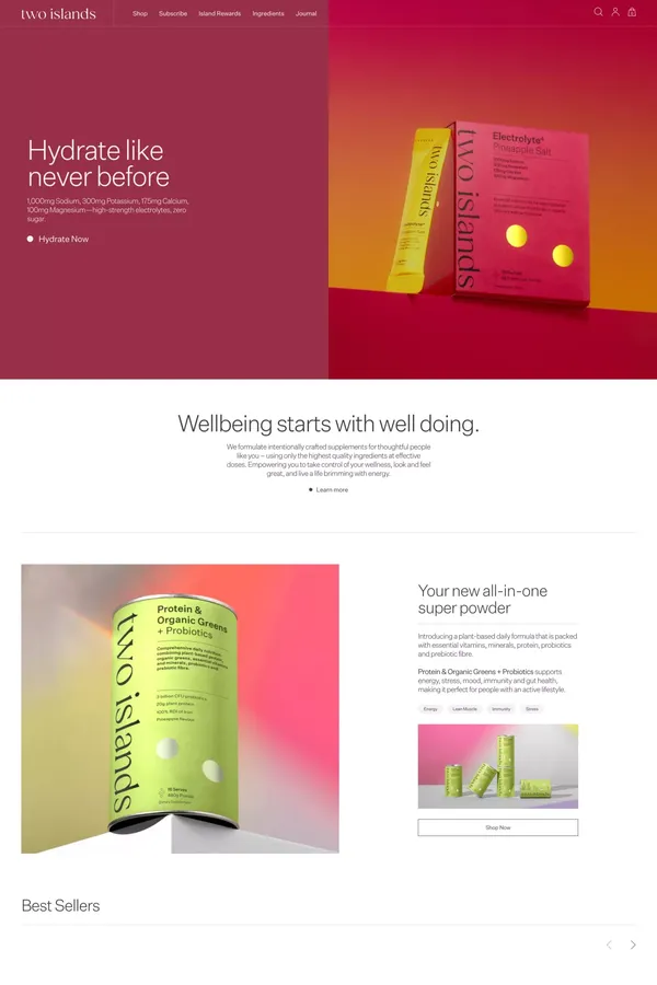 Two Islands | Quality Collagen Supplements, Protein Powder & More - Ecommerce design inspiration