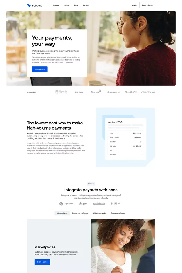 Yordex | Embedded payments - Landing design inspiration