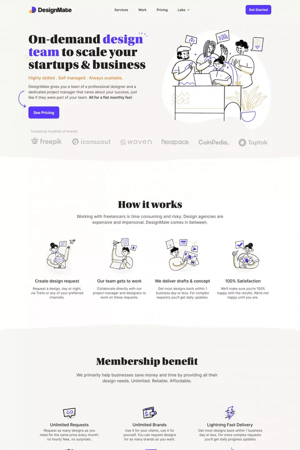DesignMate - On-demand UI/UX and branding design agency - Landing design inspiration