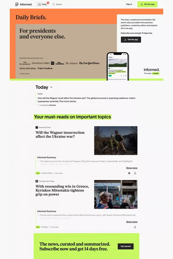 Today's topics · informed - Landing design inspiration