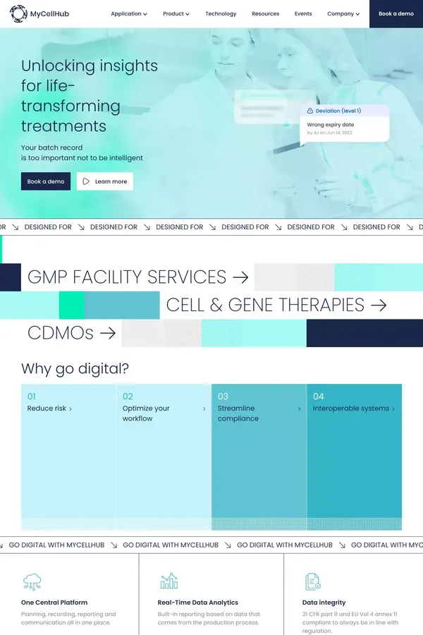 MyCellHub | On a mission to make batch records intelligent - Landing design inspiration