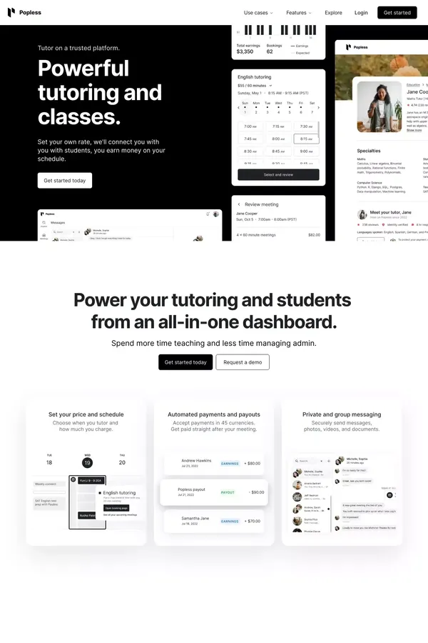 Popless | The all-in-one tutor platform for private tutors and group classes - Landing design inspiration
