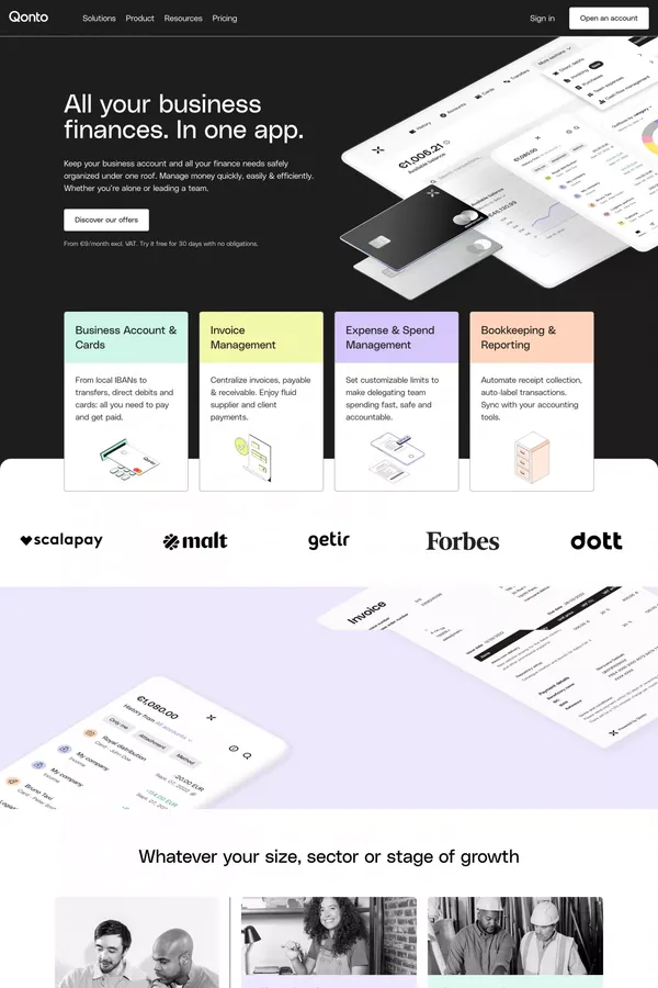 All your business finances managed in one app | Qonto - Landing design inspiration