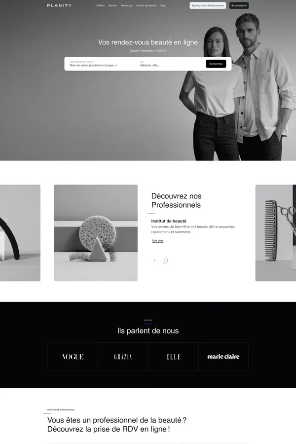 Planity : Coiffeur, Institut de beauté & Barbier en ligne - Landing design inspiration
