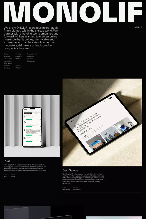 MONOLIF — a curiously creative micro-studio - Portfolio design inspiration