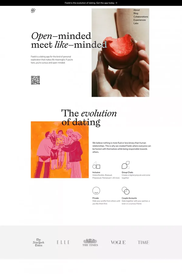 Dating app for the open–minded to meet like–minded | Feeld - Landing design inspiration