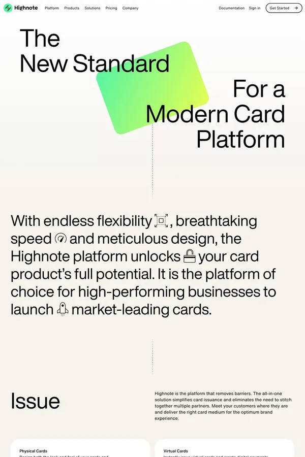 Platform – Highnote - Landing design inspiration