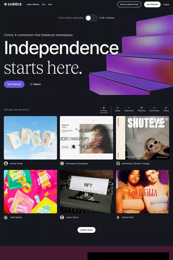 Freelance Marketplace: Commission-Free | Contra - Landing design inspiration