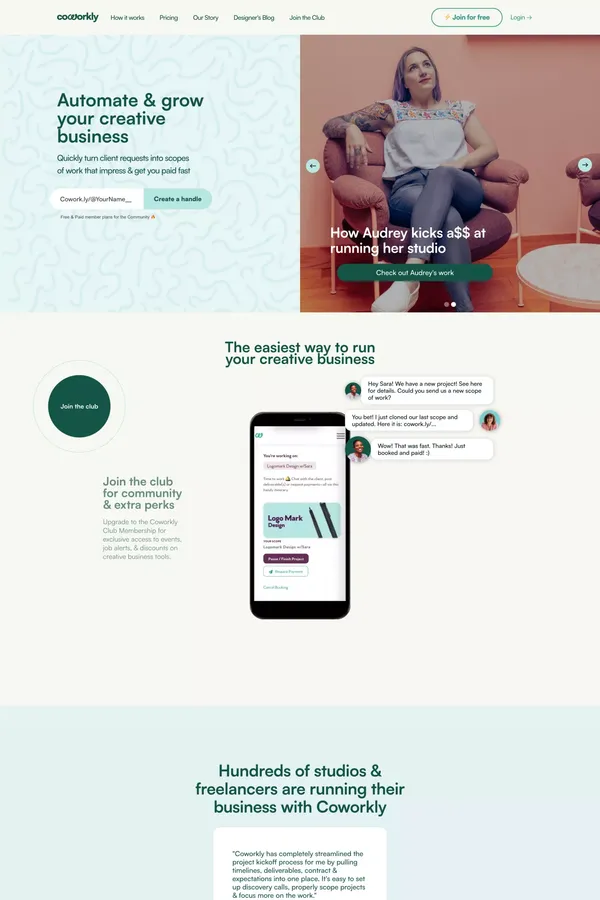 Coworkly :: The Storefront for Commercial Creatives 🏕 - Landing design inspiration