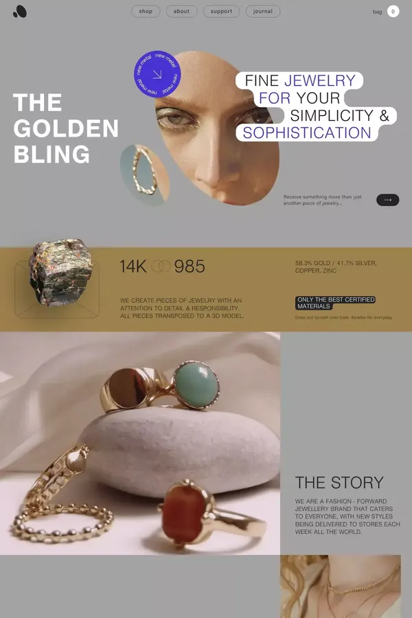 Bling gold jewelry | E-commerce - Ecommerce design inspiration