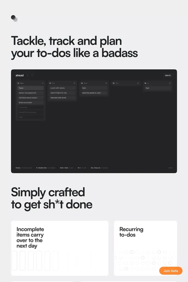 Ahead - simply crafted to get shit done - website design inspiration