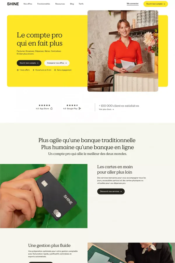 Le compte pro en ligne qui simplifie votre quotidien | Shine - Landing design inspiration
