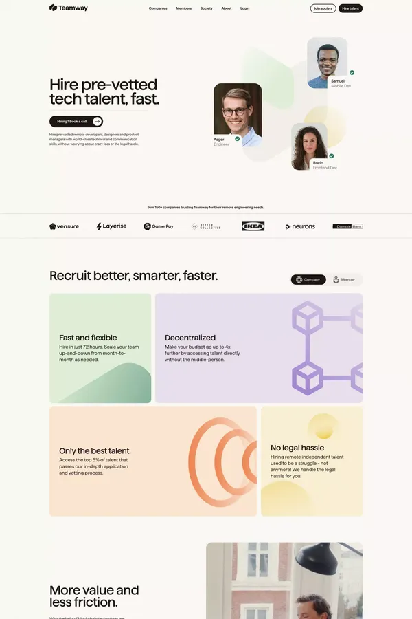 Teamway | The member-owned tech society - Landing design inspiration