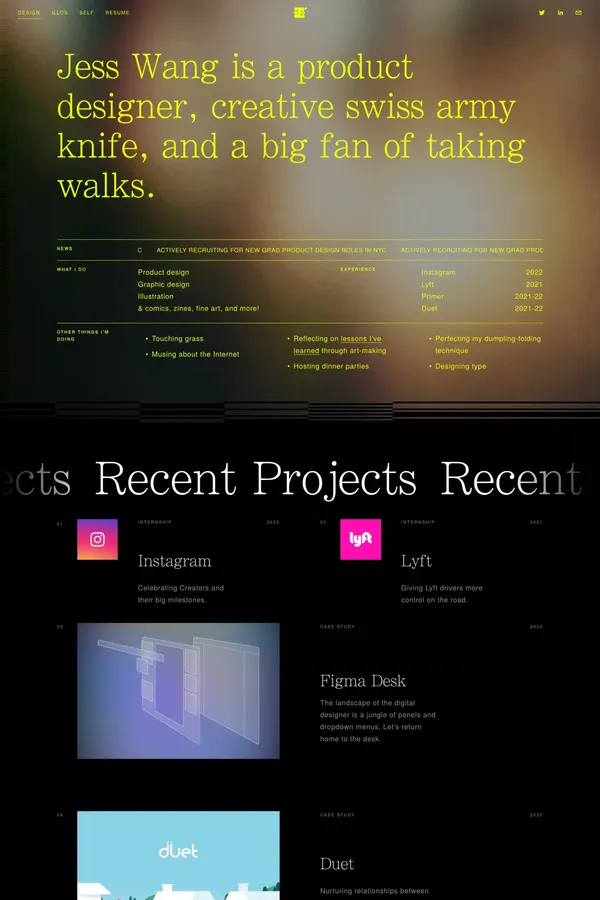 Jess Wang - Portfolio design inspiration