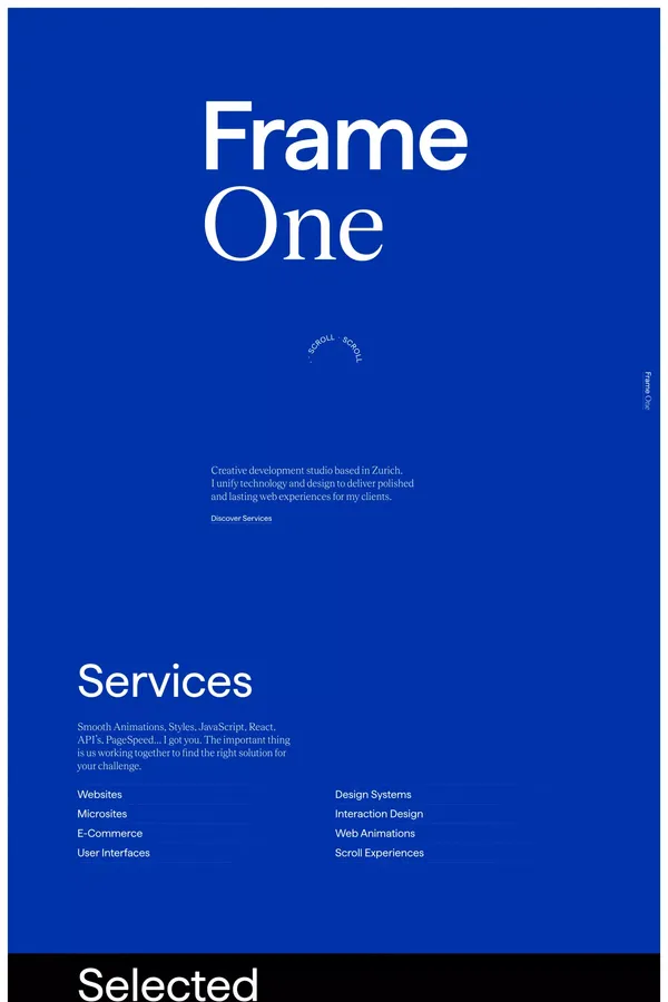 Frame One – Creative Web Development Studio - Portfolio design inspiration