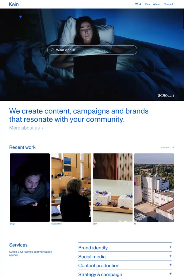 Kwin — Creative communication agency in Brussels - Portfolio design inspiration
