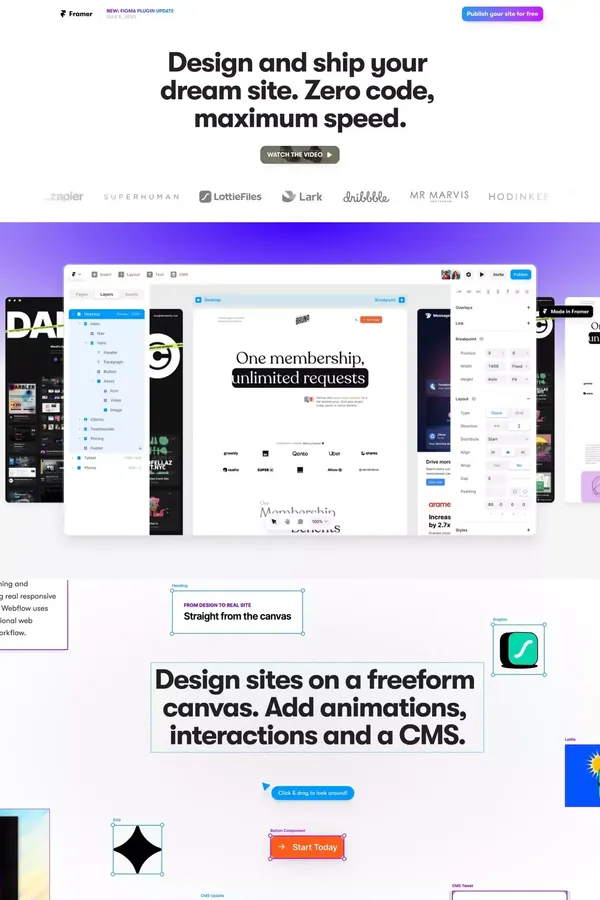 Framer â  Design and ship your dream site. Zero code, maximum speed. - Landing design inspiration