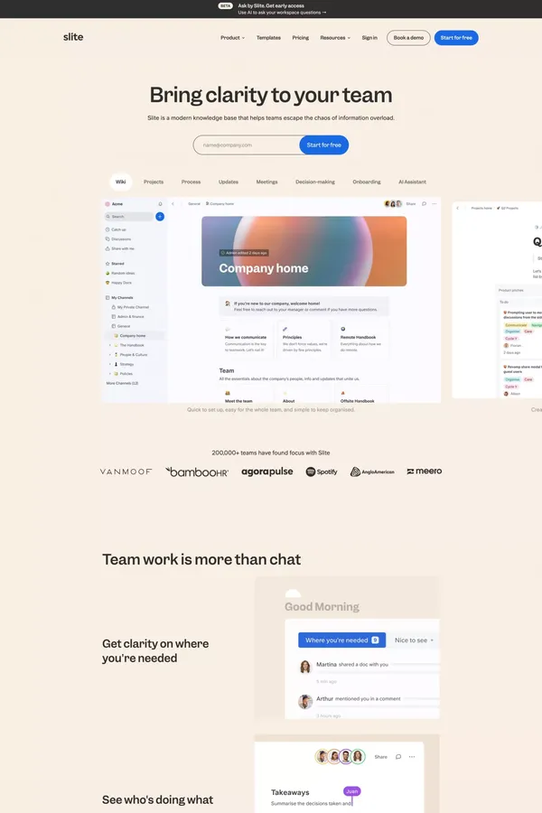 Slite – Your Modern Knowledge Base - Landing design inspiration