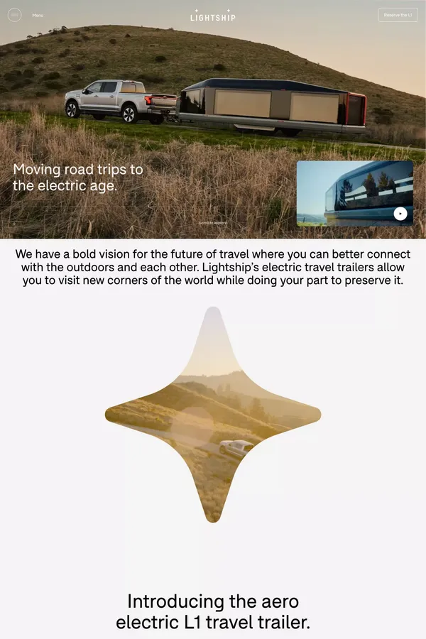 Moving road trips to the electric age.  — Lightship - Landing design inspiration