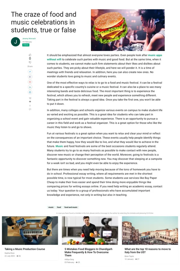 The craze of food and music celebrations in students, true or false | TheAmberPost - Blog Post design inspiration