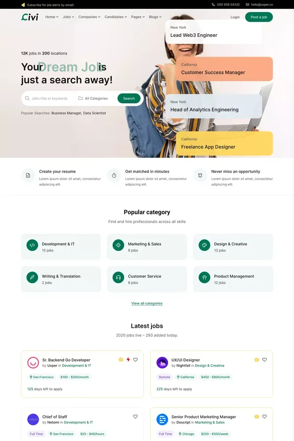 Home 10 – Civi – Job Board WordPress Theme - website design inspiration