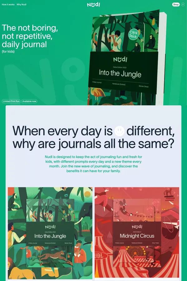 Nudl Journals | Kids' Themed Journals and Notebooks - Landing design inspiration