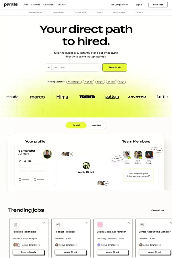 Parallel | Your direct path to hired. - Landing design inspiration
