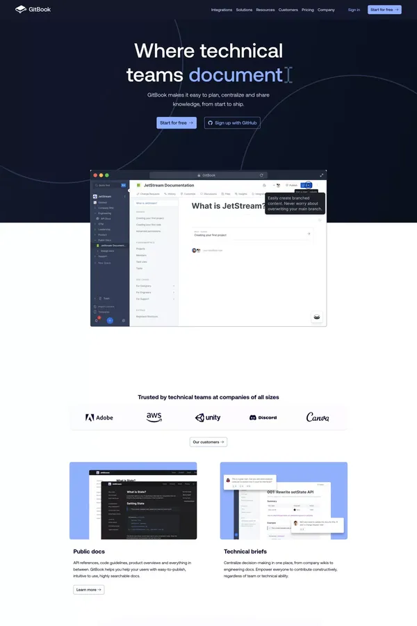 GitBook - Where technical teams document. - Landing design inspiration