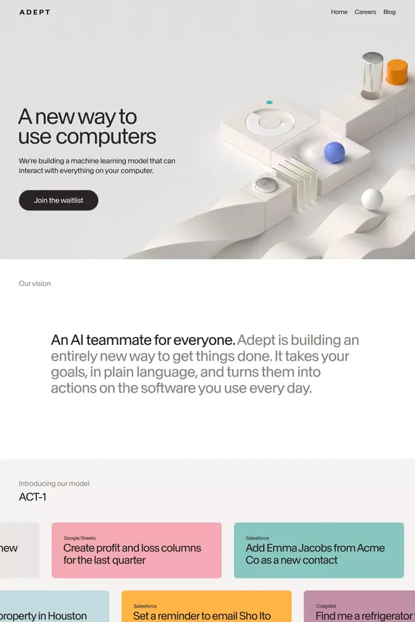 Adept: Useful General Intelligence - Landing design inspiration