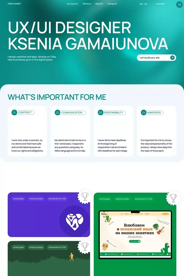 UX/UI designer Ksenia Gamaiunova - Portfolio design inspiration