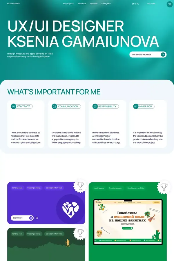 UX/UI designer Ksenia Gamaiunova - website design inspiration