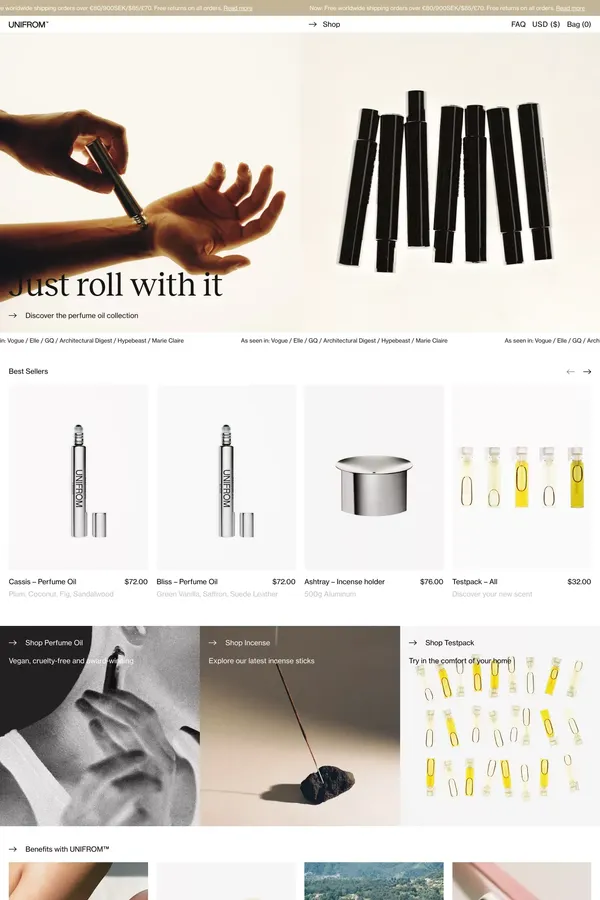 Unifrom™ - Distilling Culture Through Scent - Ecommerce design inspiration