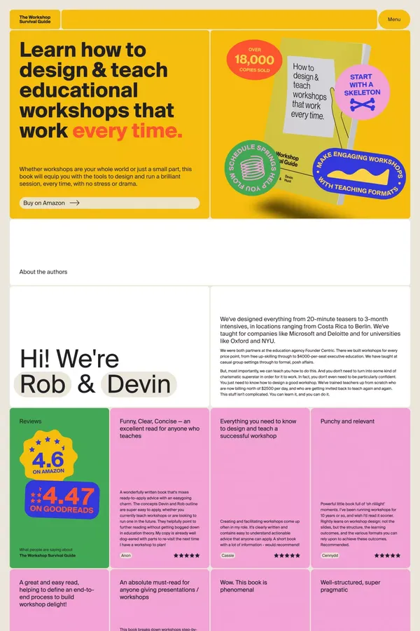 The Workshop Survival Guide - Landing design inspiration
