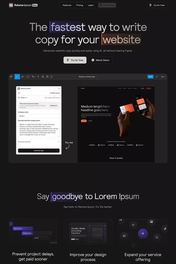 The Fastest Way To Write Copy For Your Website | Relume Ipsum - Landing design inspiration