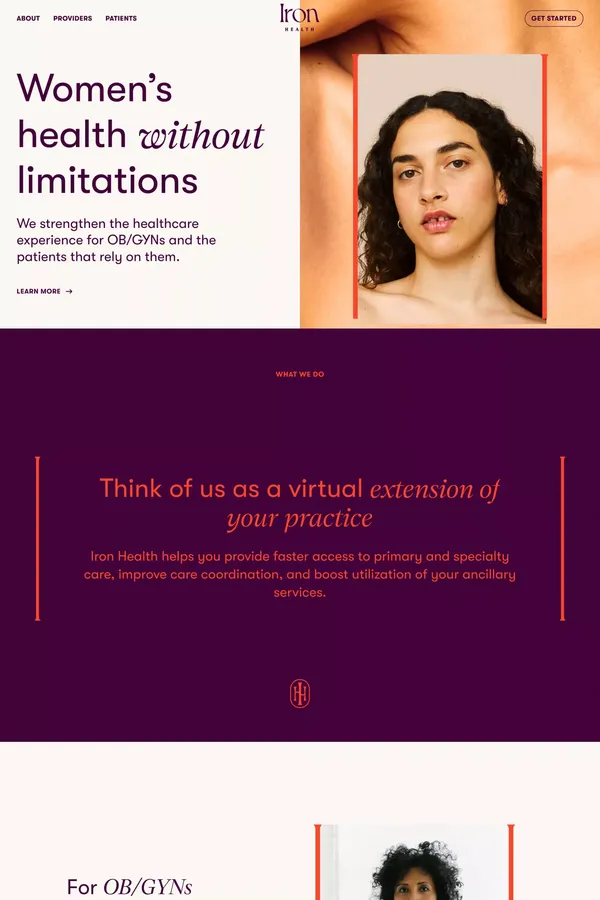Iron Health | A virtual extension of the OBGYN - Landing design inspiration