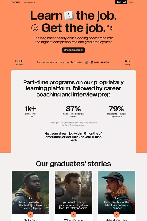 Practicum: online part-time coding bootcamps | Software Engineering, Data Analytics, Data Science, QA Engineering - Landing design inspiration