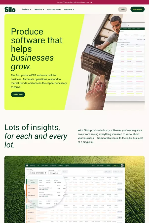 Produce Software For Wholesale Distributors, Growers, & Shippers | Silo - Landing design inspiration