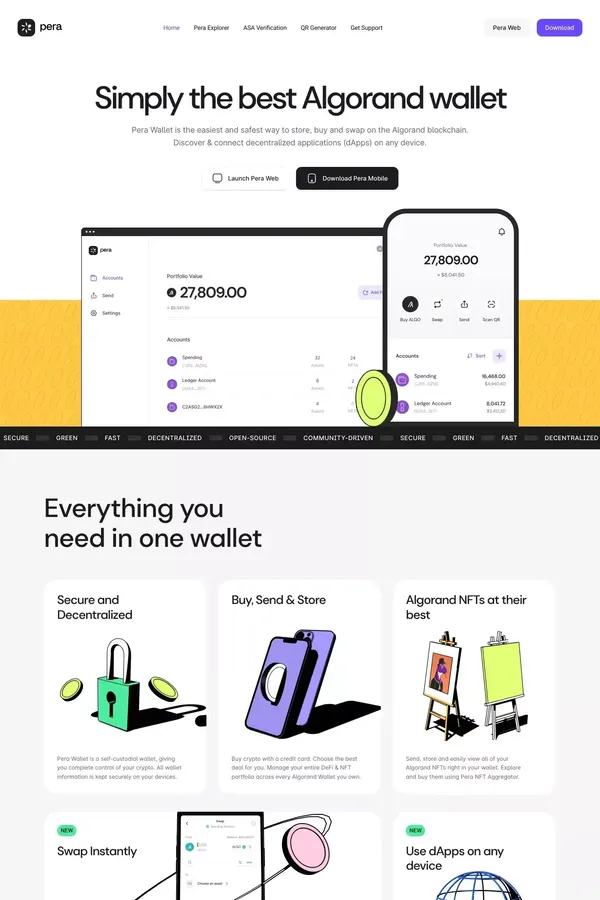 Pera Algo Wallet – Simply the best Algorand wallet. - Landing design inspiration