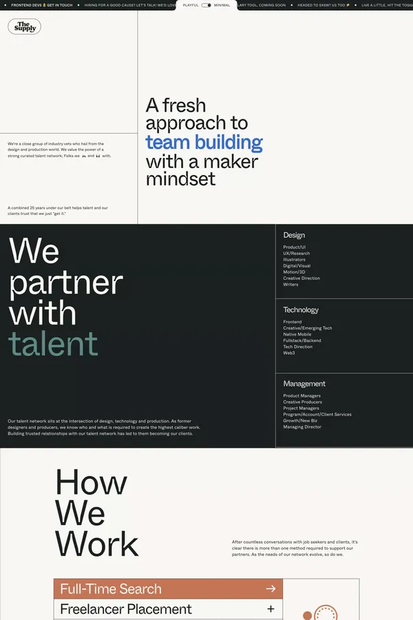 The Supply / Curated Digital Talent - Landing design inspiration