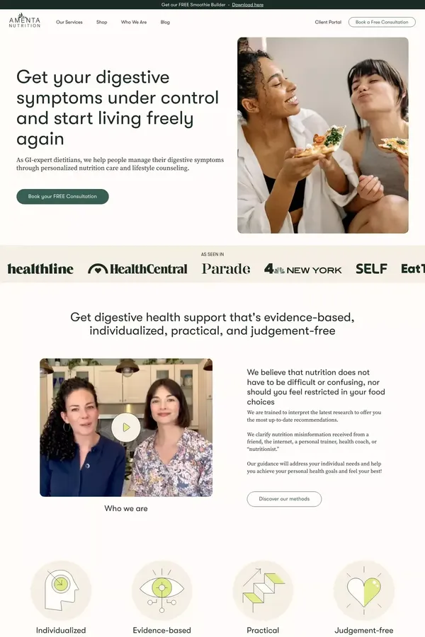 Amenta Nutrition : Digestive Disorders, Gut Health and General Nutrition - Landing design inspiration