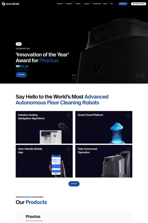 Gausium: Autonomous Cleaning & Service Robot - Product page design inspiration